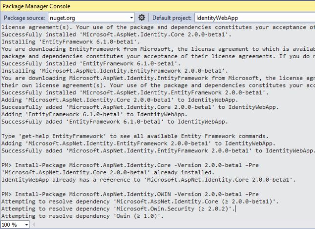 Identity Sample in Package Manager Console